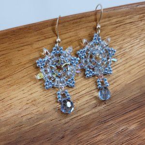 Hand Beaded Five Pointed Snow Flake Earrings
